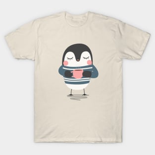 Cute Penguin Drinking Coffee T-Shirt T-Shirt